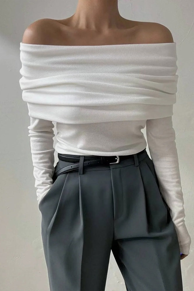 Off Shoulder Slim Knit Sweater