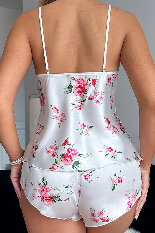 Printed Satin Cami Shorts Pajama Sets
