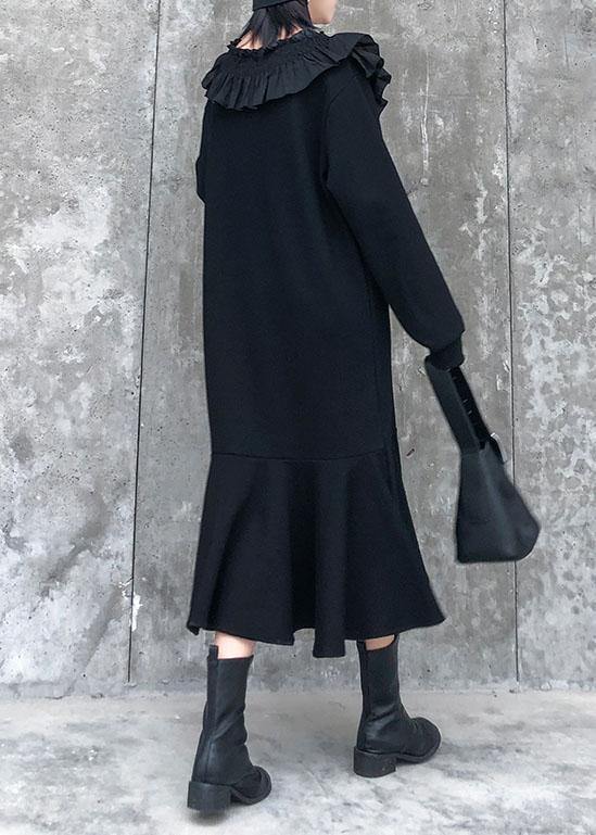 Tiered Ruffle Collar Long Sleeve Ribbed Cuff Flounce Hem Midi Dress - View 4