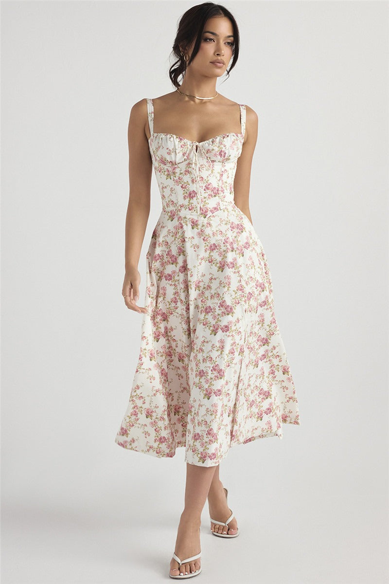 Elegant Halter Maxi Floral Dress