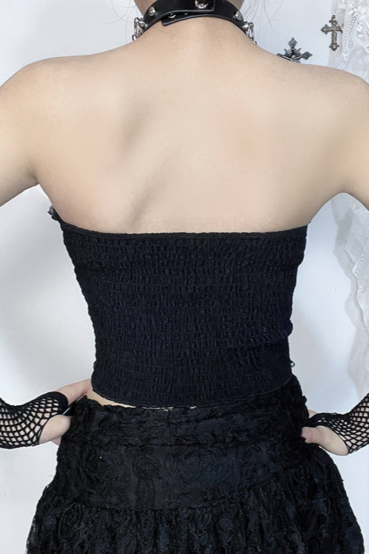 Dark Gothic Cross Chain Bustier Corset - Fashionpara