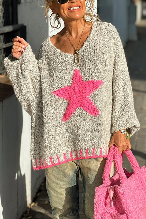 Cozy Knit Star Pattern Loose Sweater for Winter Days