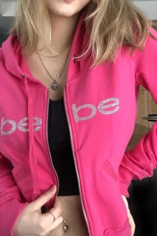 Rhinestone Bebe Print Hoodie