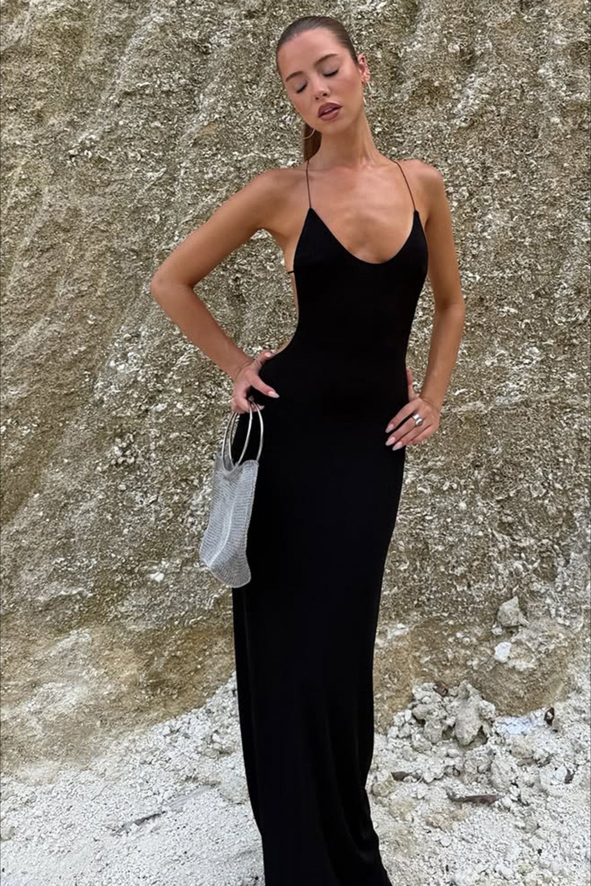 Scoop Neck Spaghetti Strap Backless Bodycon Maxi Dress
