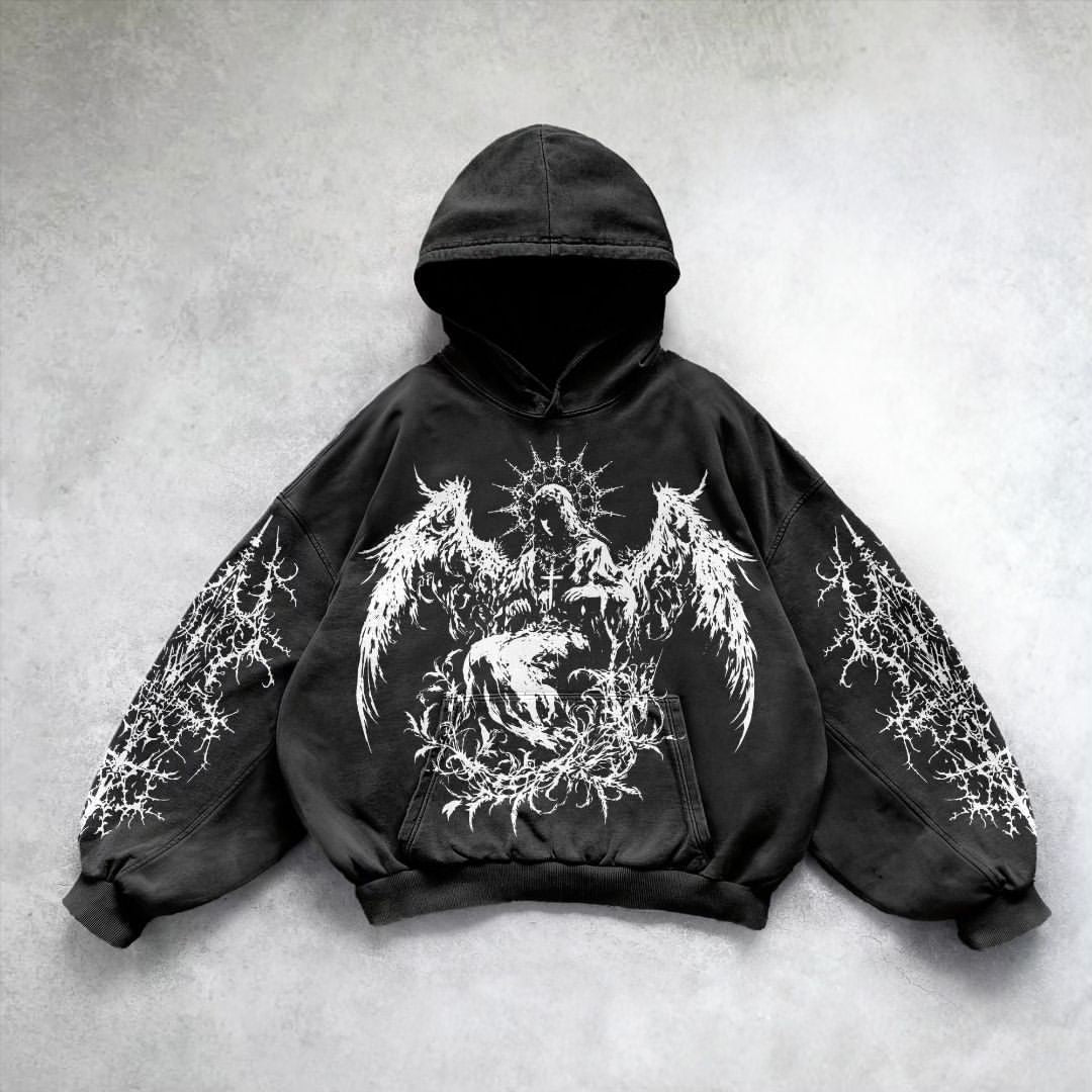 Oversized Gothic Print Hoodie