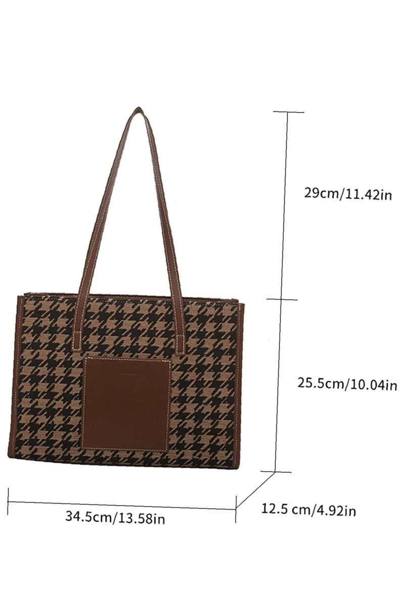 Houndstooth Pattern Shoulder Tote Bag - Fashionpara
