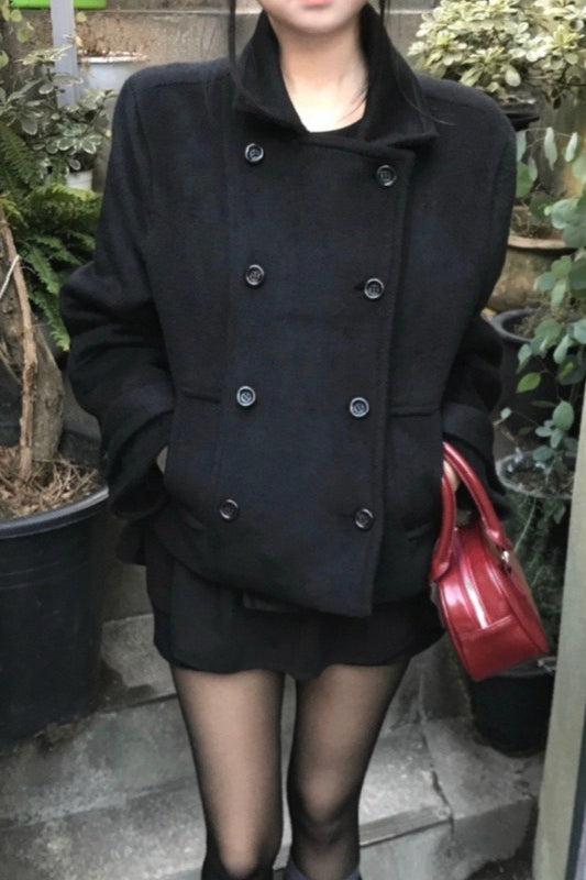 Vintage Fleece-Lined Wool Blend Short Coat for Stylish Comfort