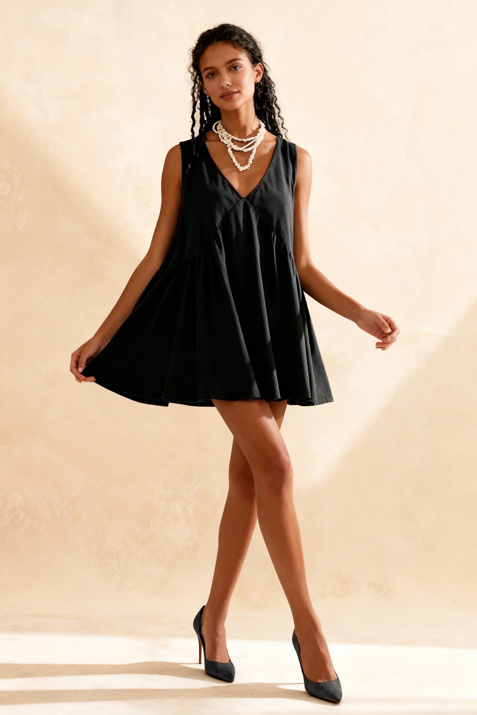 Deep V Wide Charming Strap Mini Tank Dress