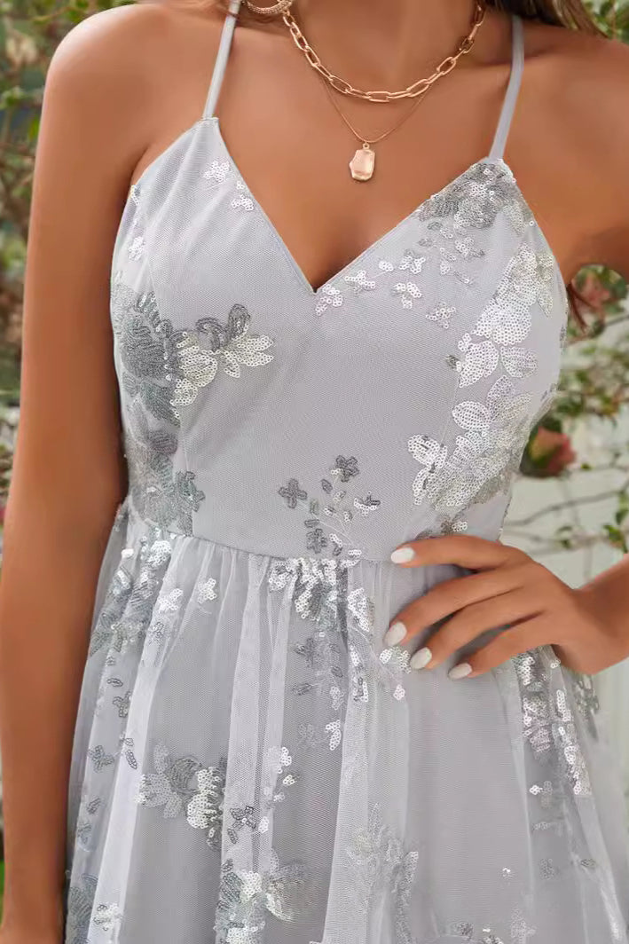 Cami Sleeveless Sequin Embroidered Backless Party  Dress