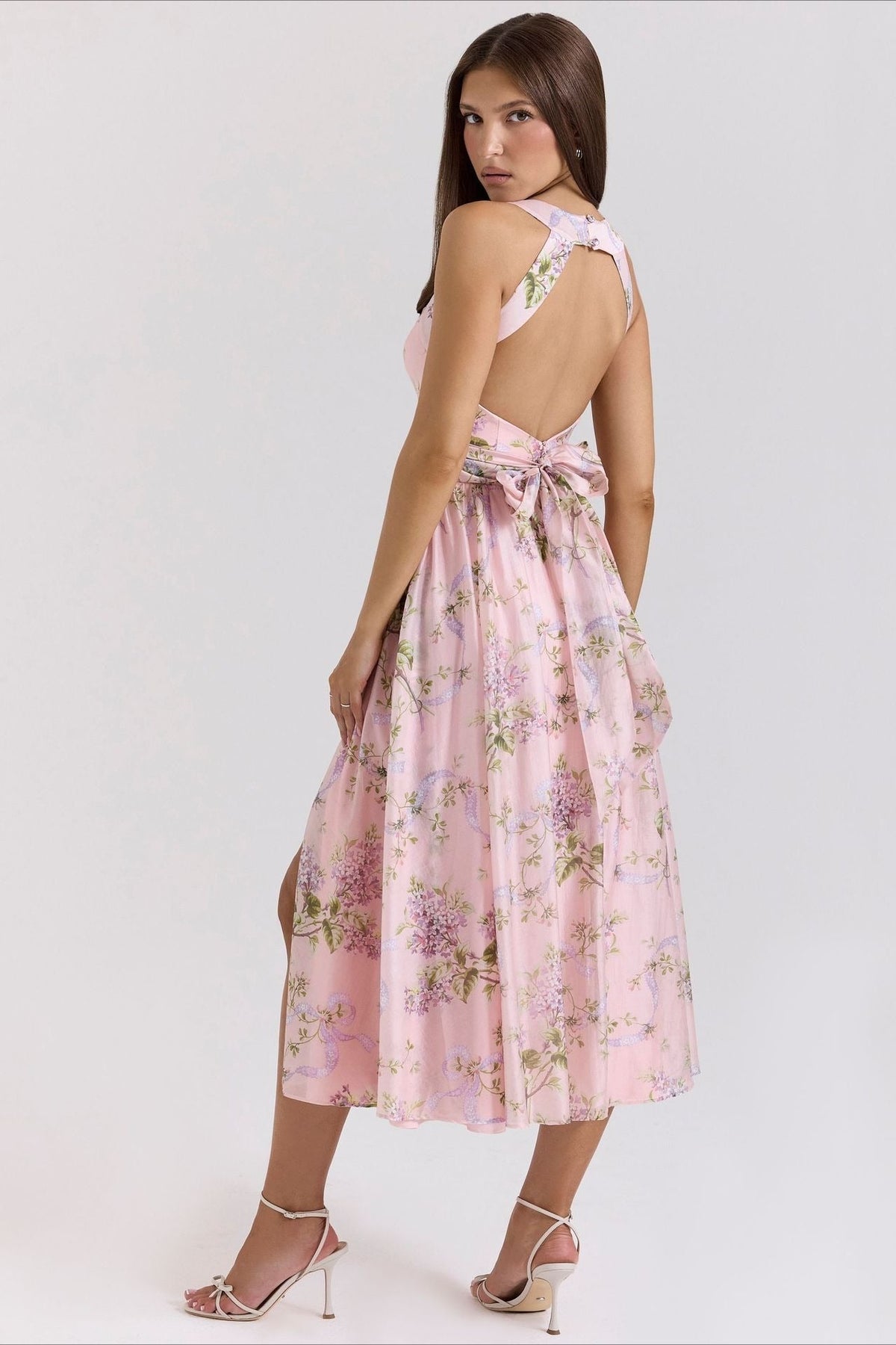 Printed Halter Slim Split Slip Dress