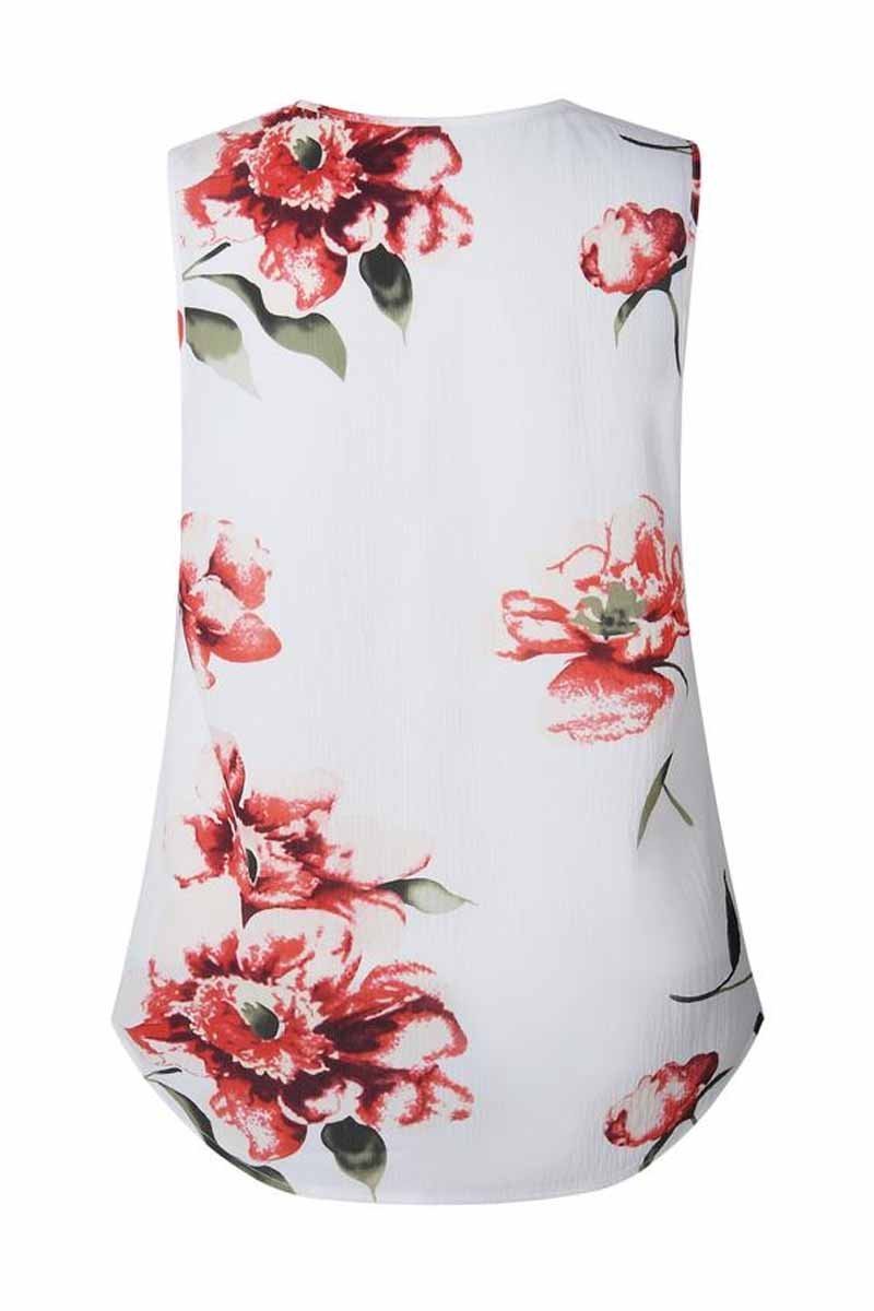 Florcoo Summer Fashion Zipper Design Floral Tank Top