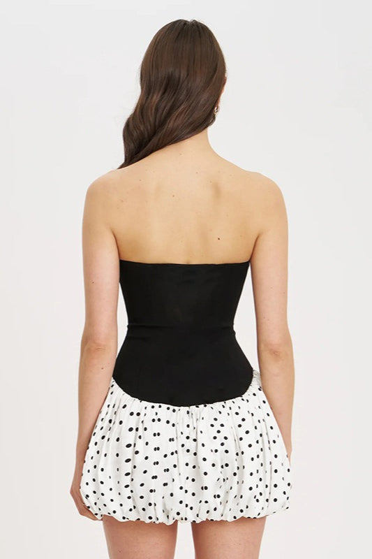 Polka Dot Strapless Bodycon Mini Dress - Fashionpara