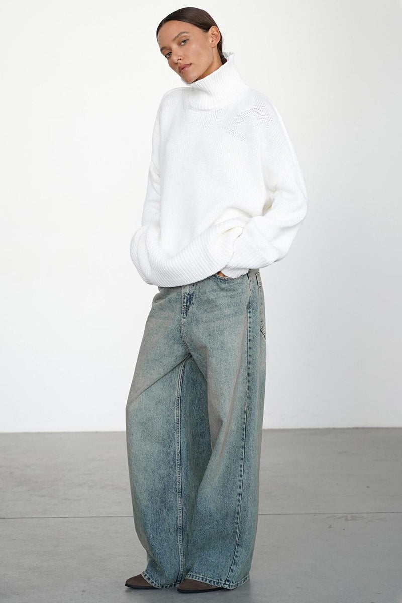 Oversized Turtleneck Rib Trim Knit Sweater 3