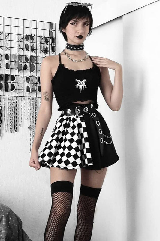 Houndstooth Patchwork Gothic Skirt