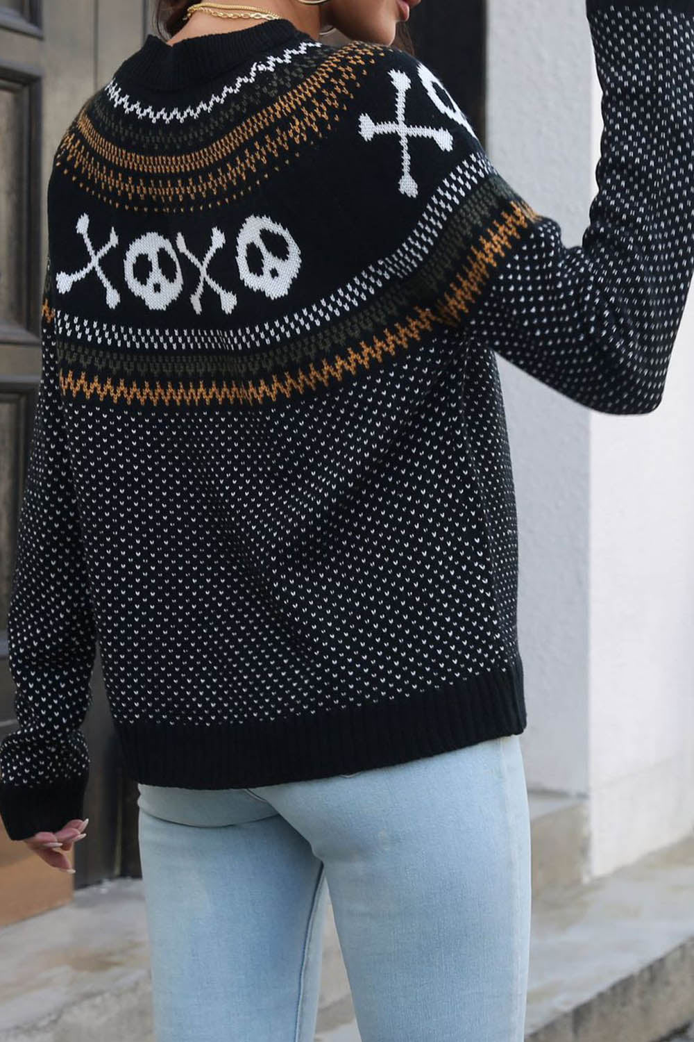 Halloween Ghost Retro Polka Dot Long Sleeve Knitted Sweater - Fashionpara