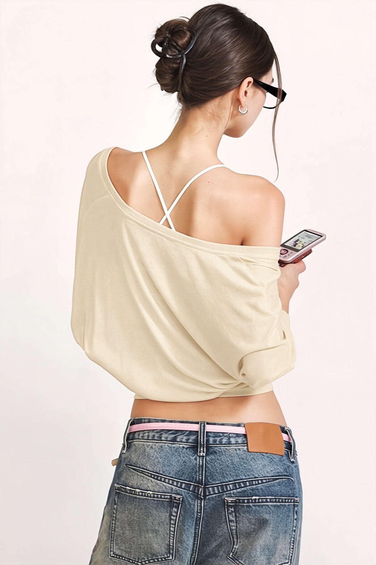 One Shoulder Sheer Long Sleeve Tee