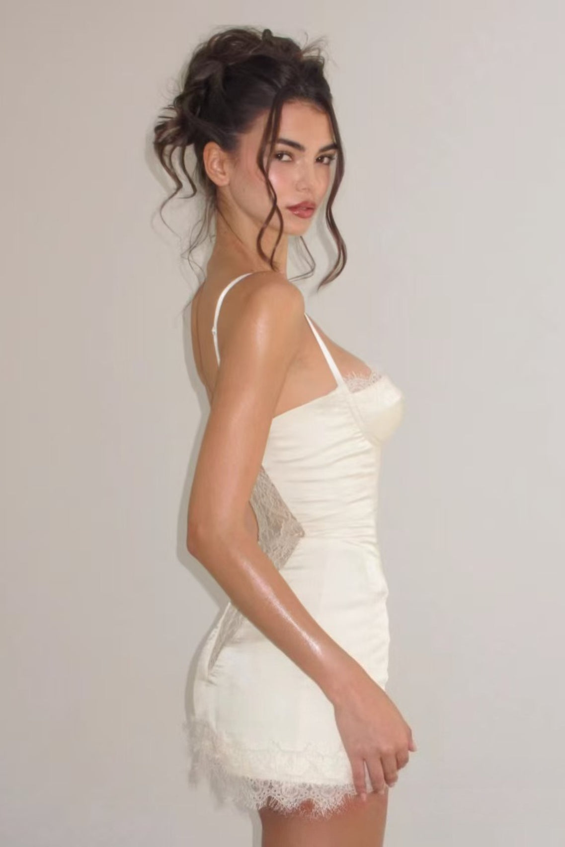 Satin Lace-Trim Sweetheart Bustier Corset Mini Dress