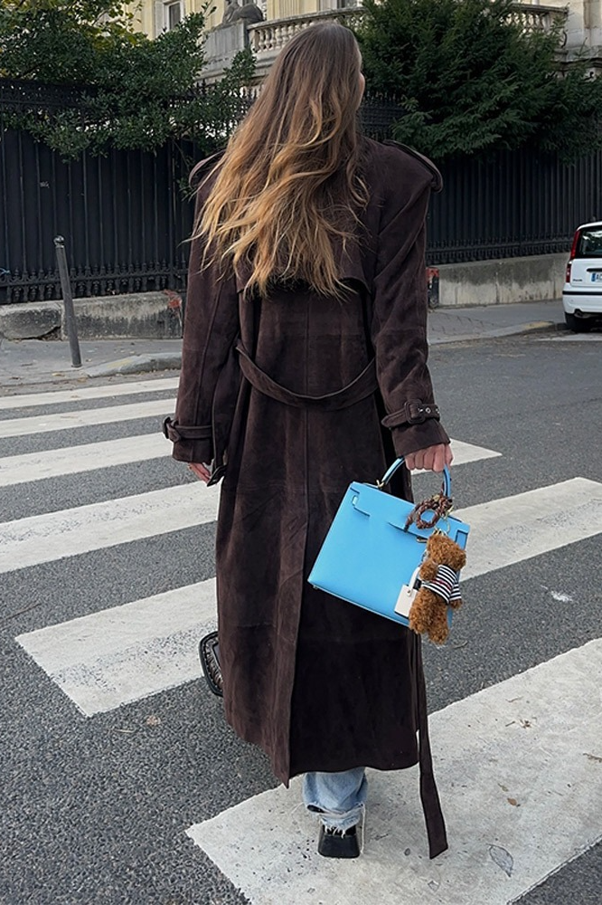 Wool Double Breasted Notched Lapel Tied Waist Overcoat - Fashionpara