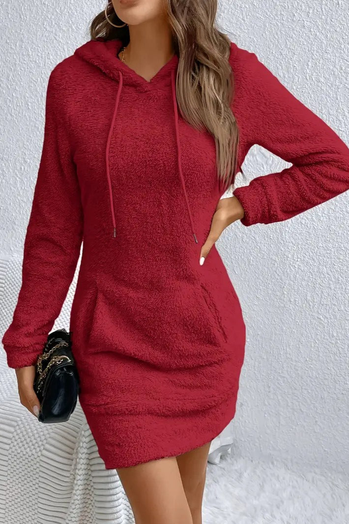 Teddy Fleece Hooded Long Sleeve Bodycon Mini Dress 14