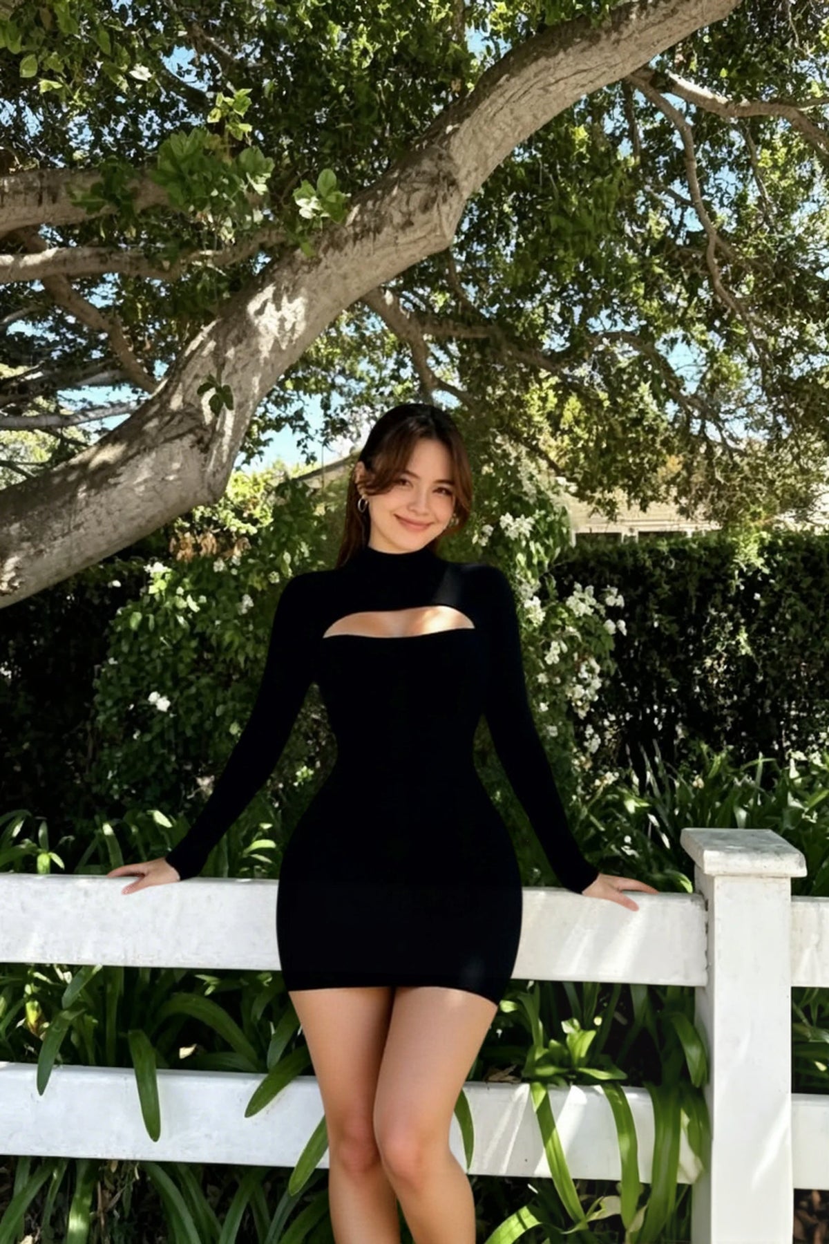 Ribbed Knit Mock Neck Cut Out Long Sleeve Mini Dress 5