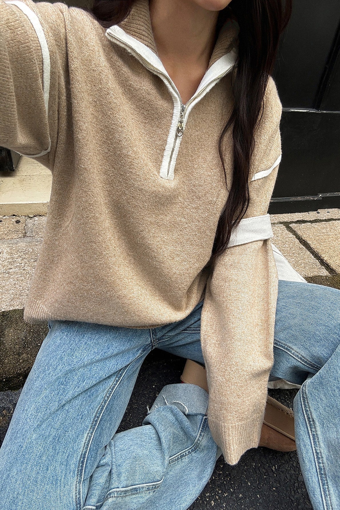 Casual Zip Front Long Sleeve Sweater
