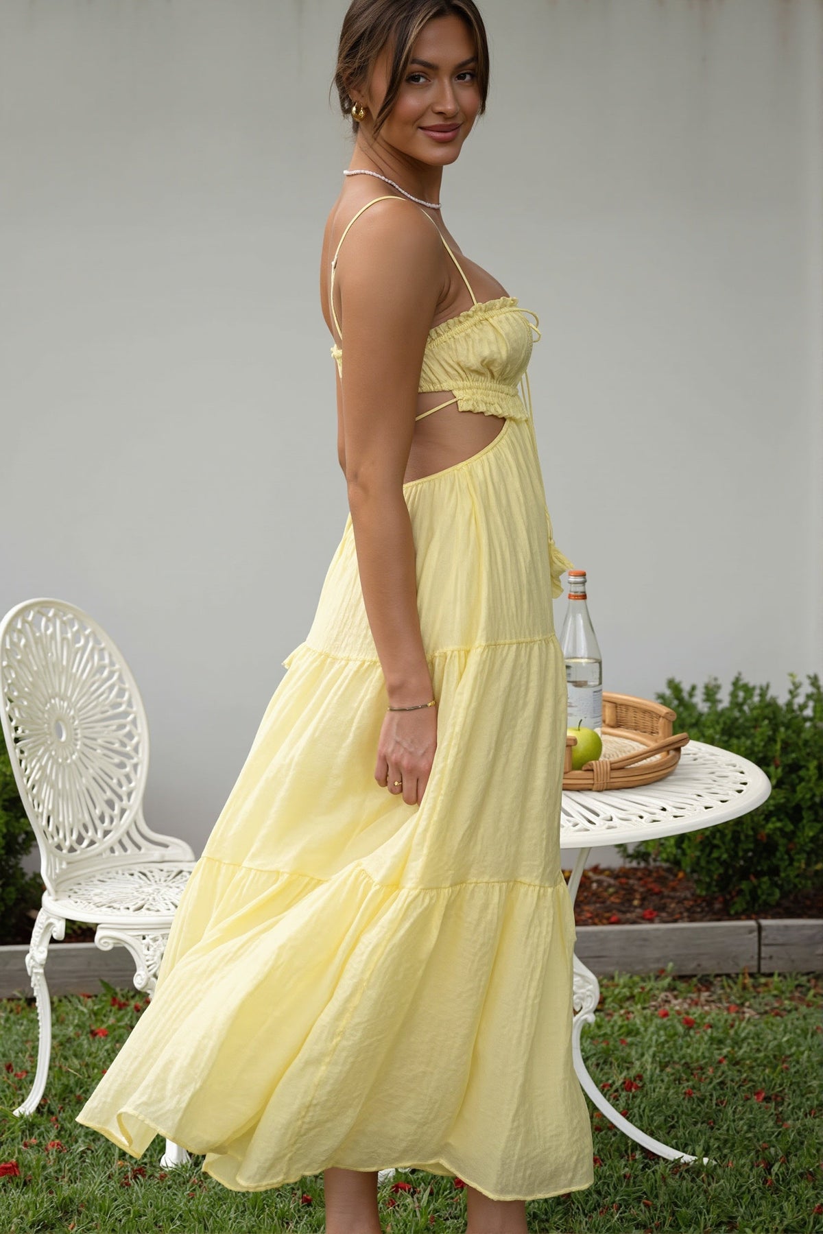 Chiffon Ruffle Tie Front Cut Out Maxi Dress 9