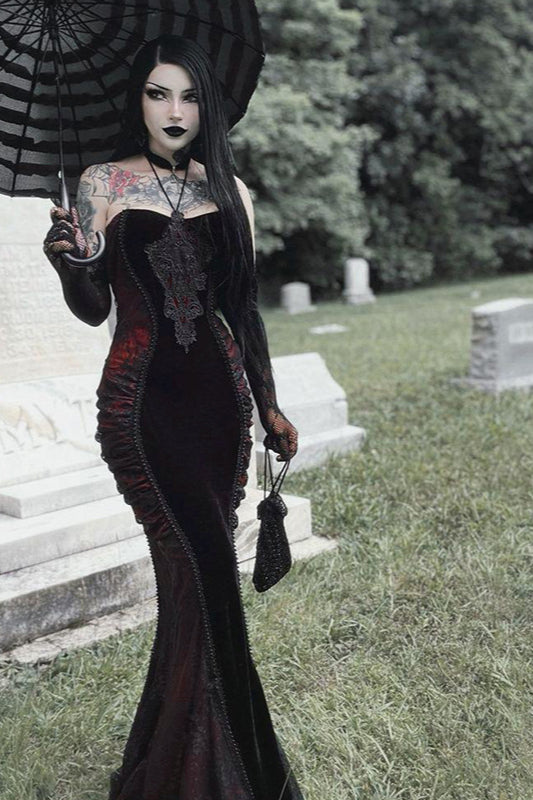 Contrast Fishtail Gothic Dress