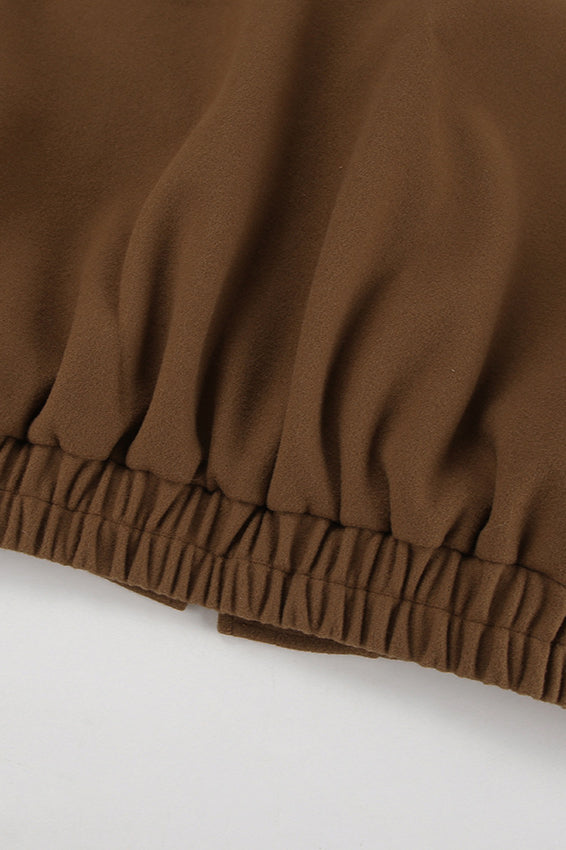 Elegant Melange Brown Wool Coat with Stand Collar Design