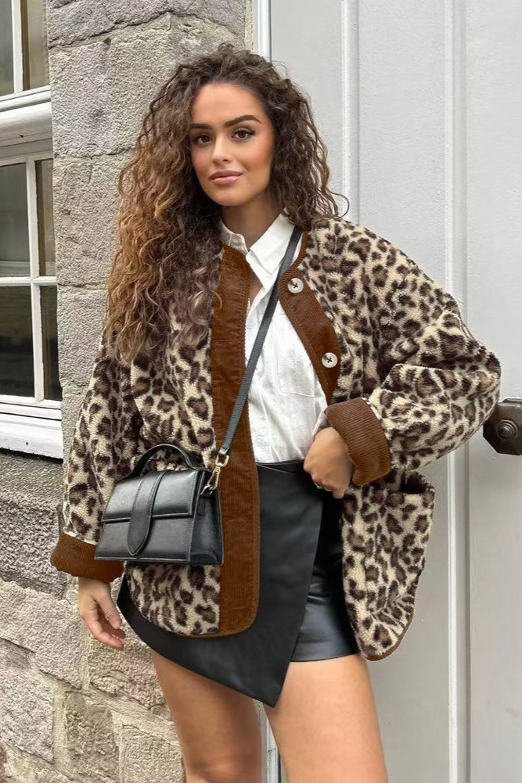 Street Style Leopard Print Sherpa Coat - Fashionpara