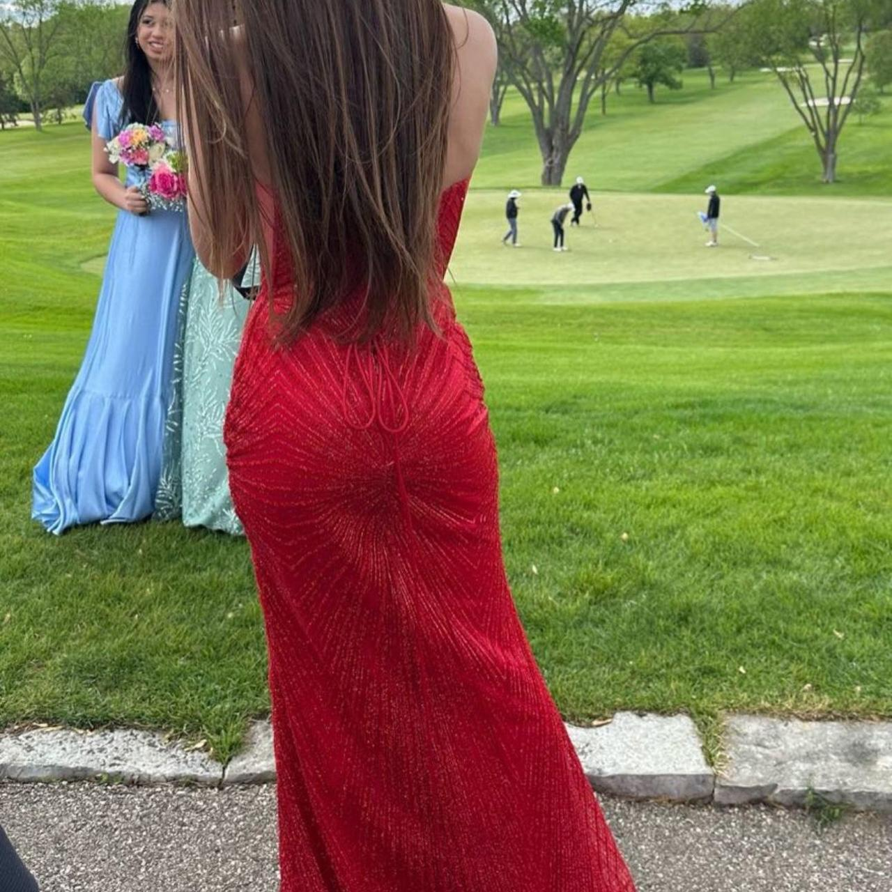 Shiny Strapless Red Satin Beaded Mermaid Evening Gown Formal Birthday Party Dress D1013