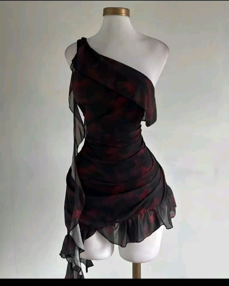 Sexy One Shoulder Chiffon Printed Ruffles Short Homecoming Dress 16th Birthday Outfits D347