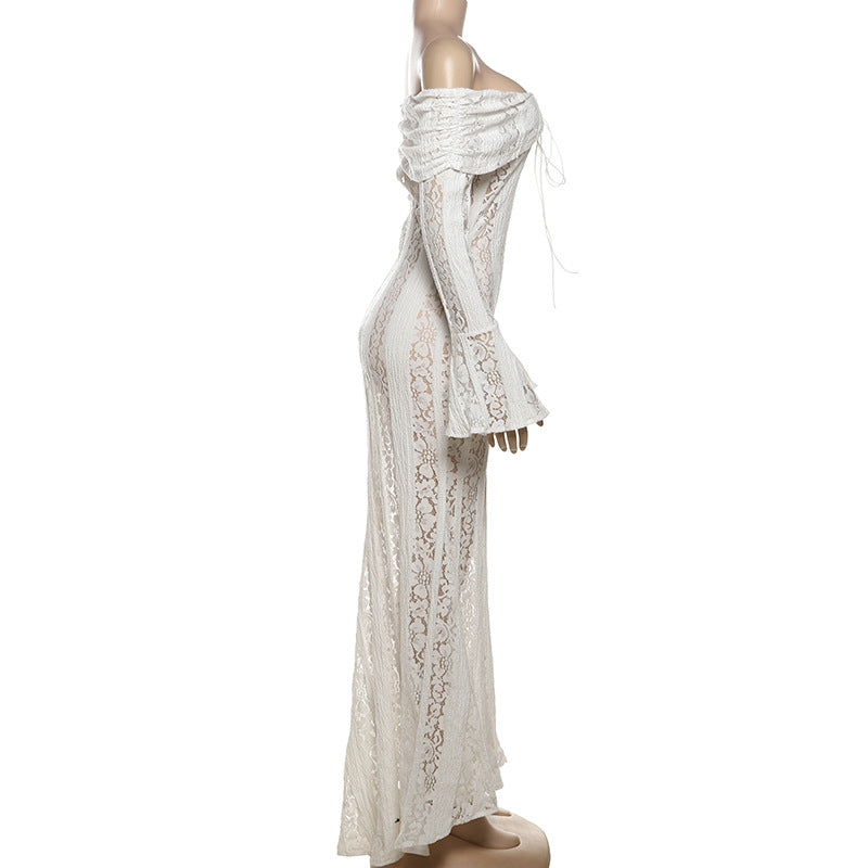 Floral Lace Off-Shoulder Long-Sleeve Mermaid Maxi Dress 8