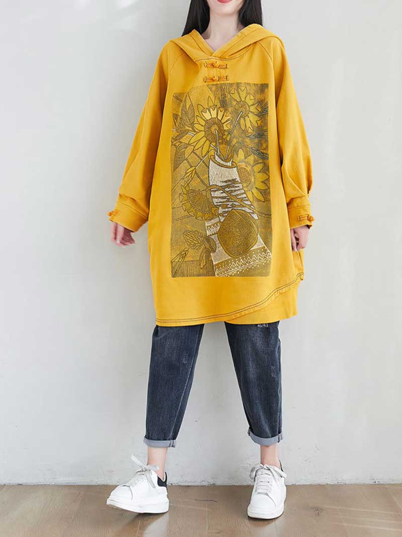 City Of Stars Floral Print Hooded Sweater Midi Dress 3