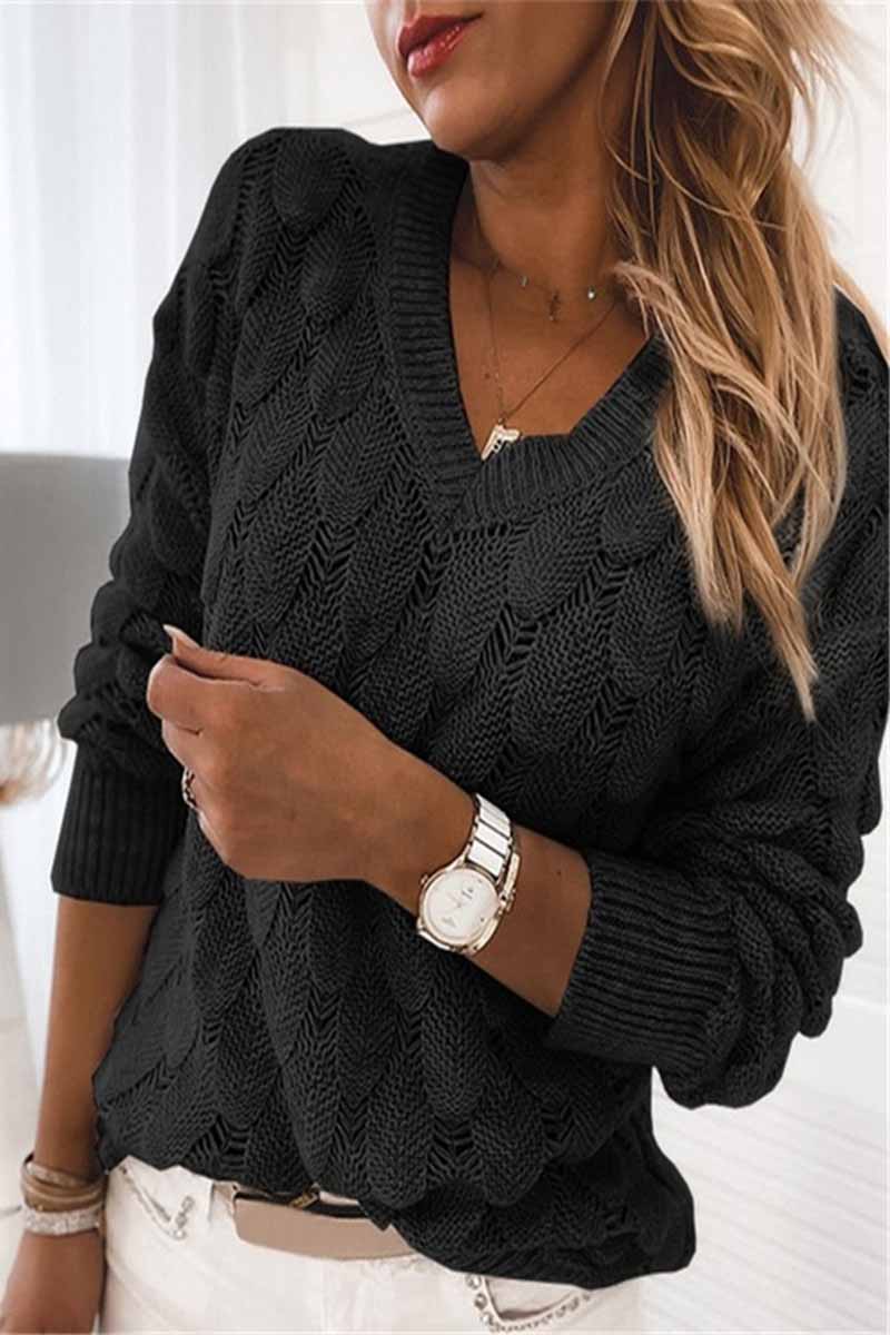 Florcoo Loose V-neck Feather Sweater in Solid Colors