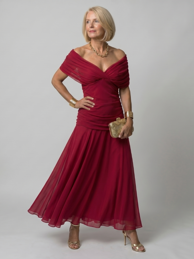 Floral Off Shoulder Ruched Chiffon Maxi Dress 5