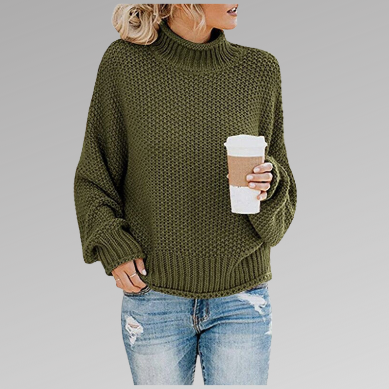 Turtleneck Drop Shoulder Chunky Knit Oversized Sweater 2