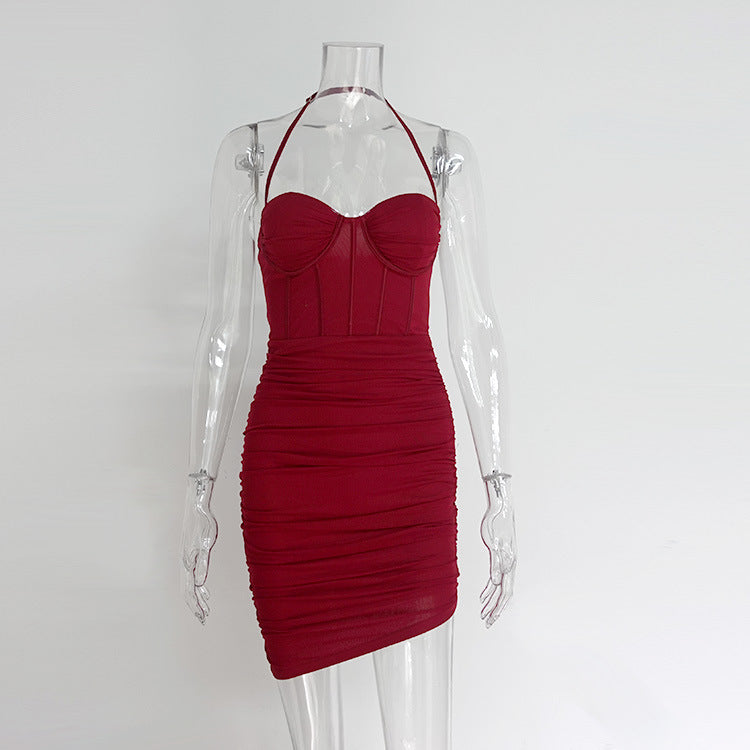 Halter Neck Corset Bustier Ruched Bodycon Mini Dress 8