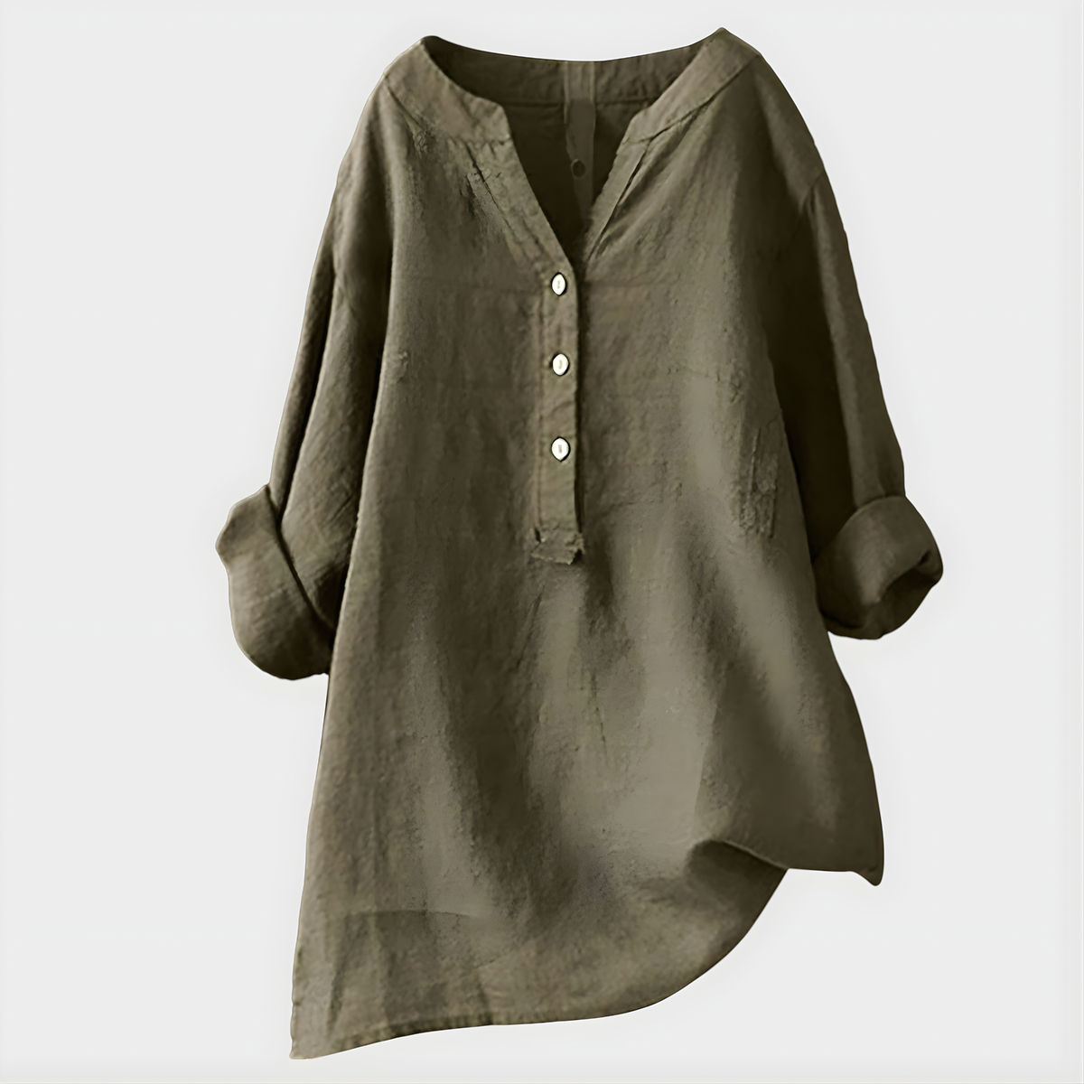 Notch Neck Button Front Long Sleeve Linen Blouse 10