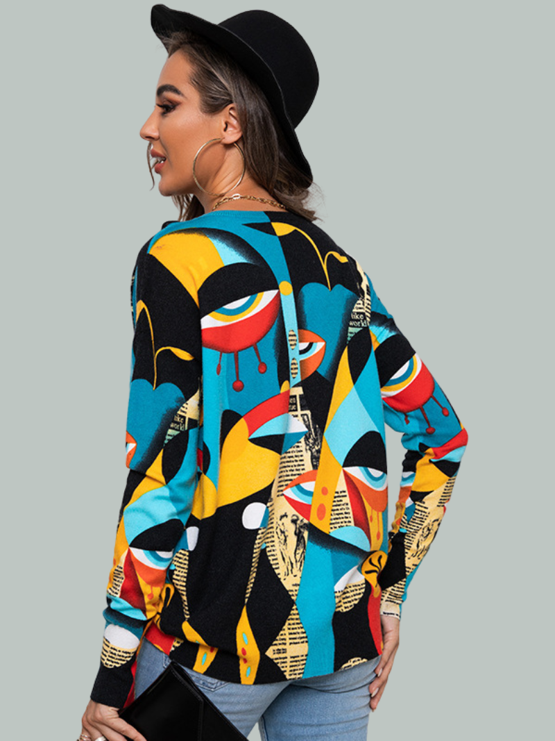 Autumn Winter Printing Round Neck Pullover knitted TOP 3