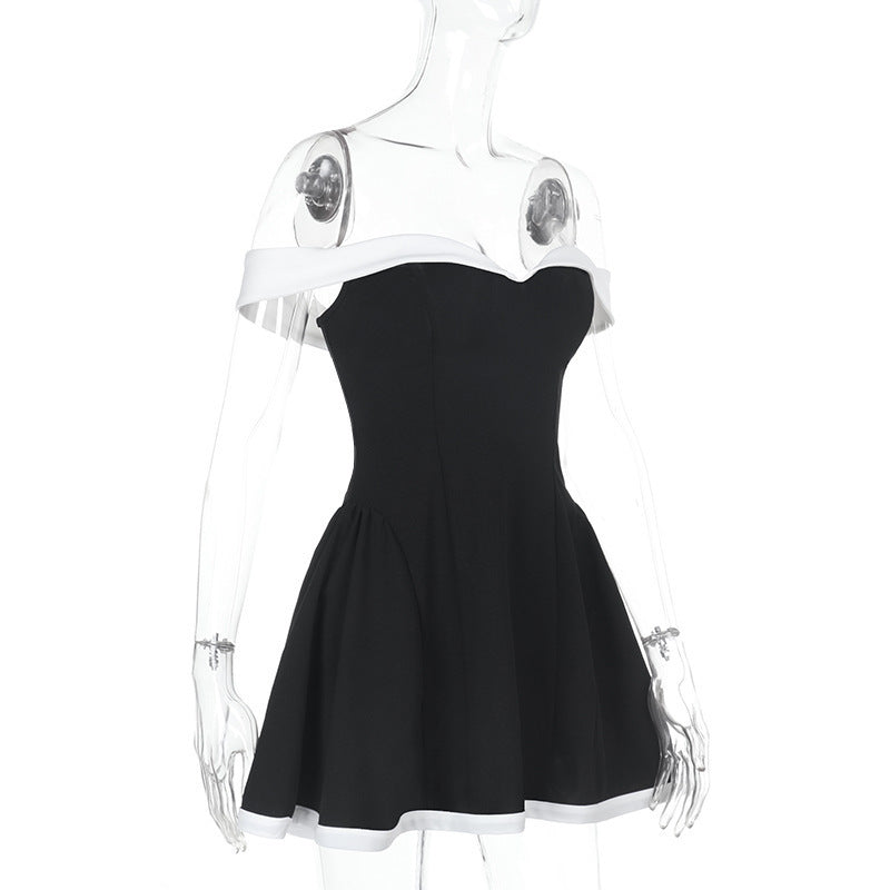 Off-Shoulder Sweetheart Contrast Trim Flared Mini Dress 8