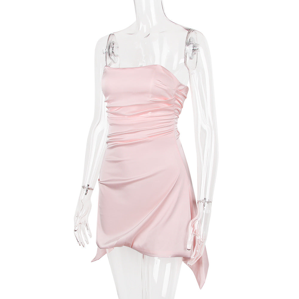 Satin Strapless Sweetheart Ruched Draped-Hem Mini Dress 8