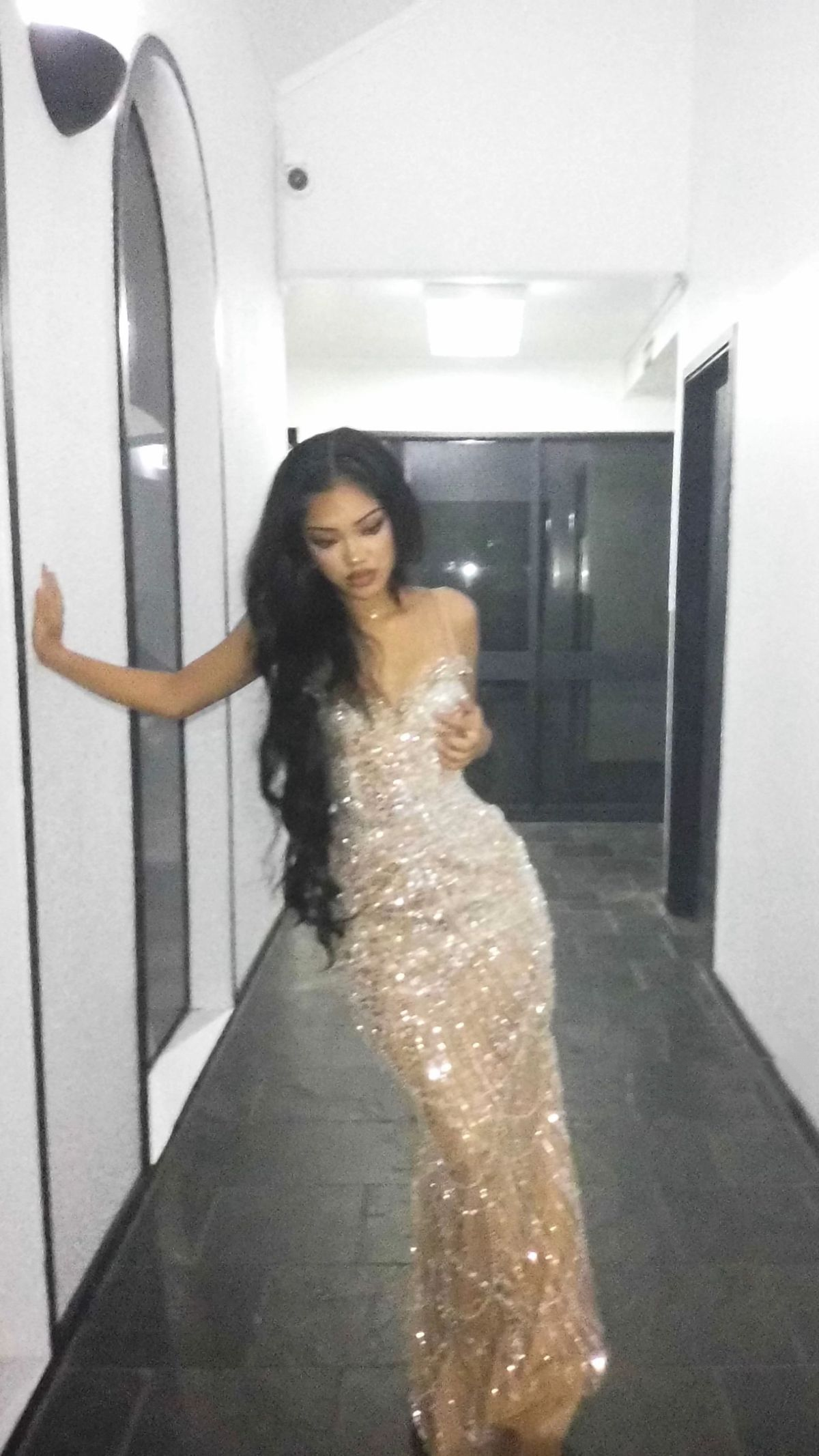 Gorgeous Spaghetti Straps Champagne Sequin Beaded Mermaid Prom Dress Long Evening Gown D1058