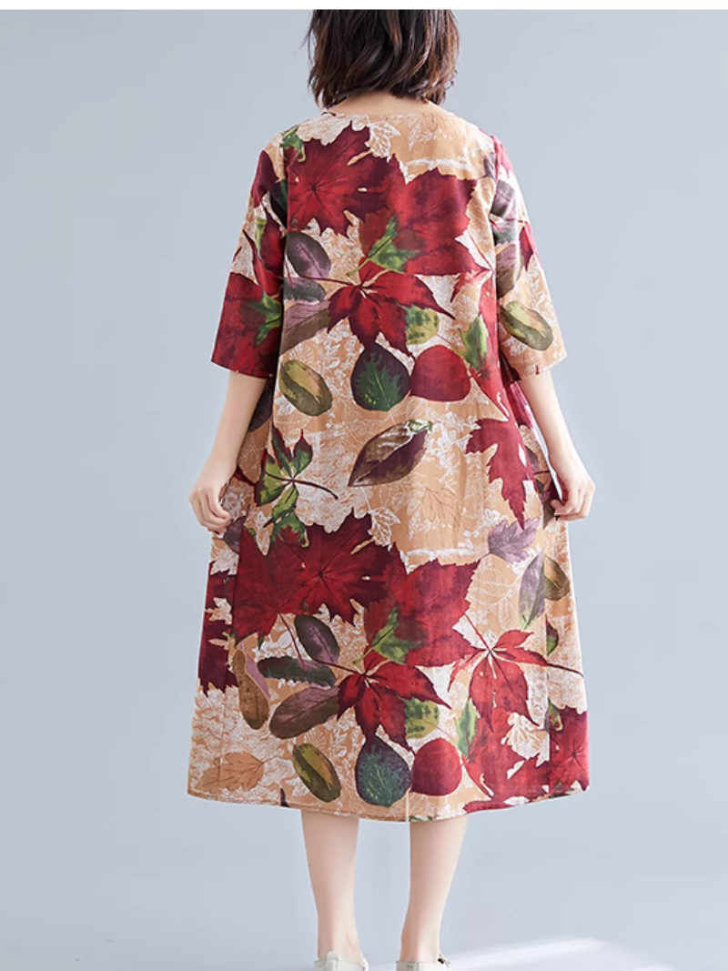 Floral Print Round Neck Half Sleeve A-Line Midi Dress 8