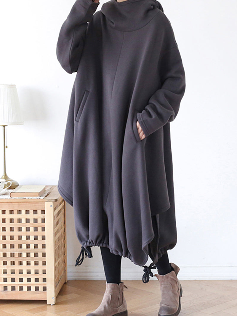 Hooded Drawstring-Hem Long-Sleeve Lantern Sweatshirt Dress 4
