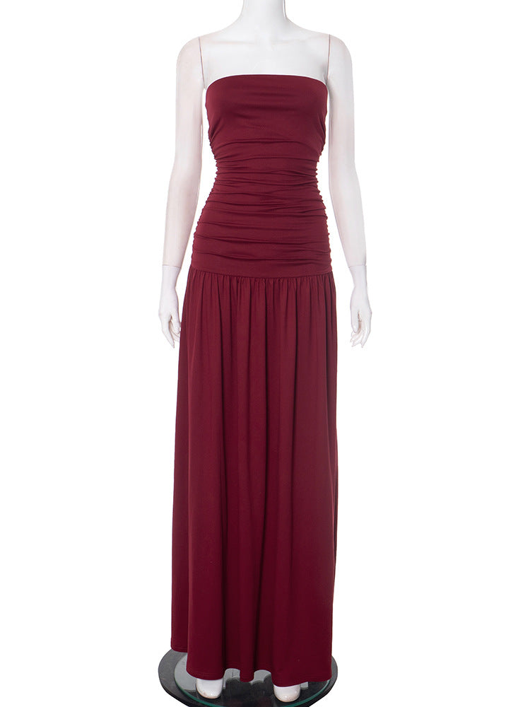 Strapless Ruched Bodice Drop Waist Maxi Dress 8