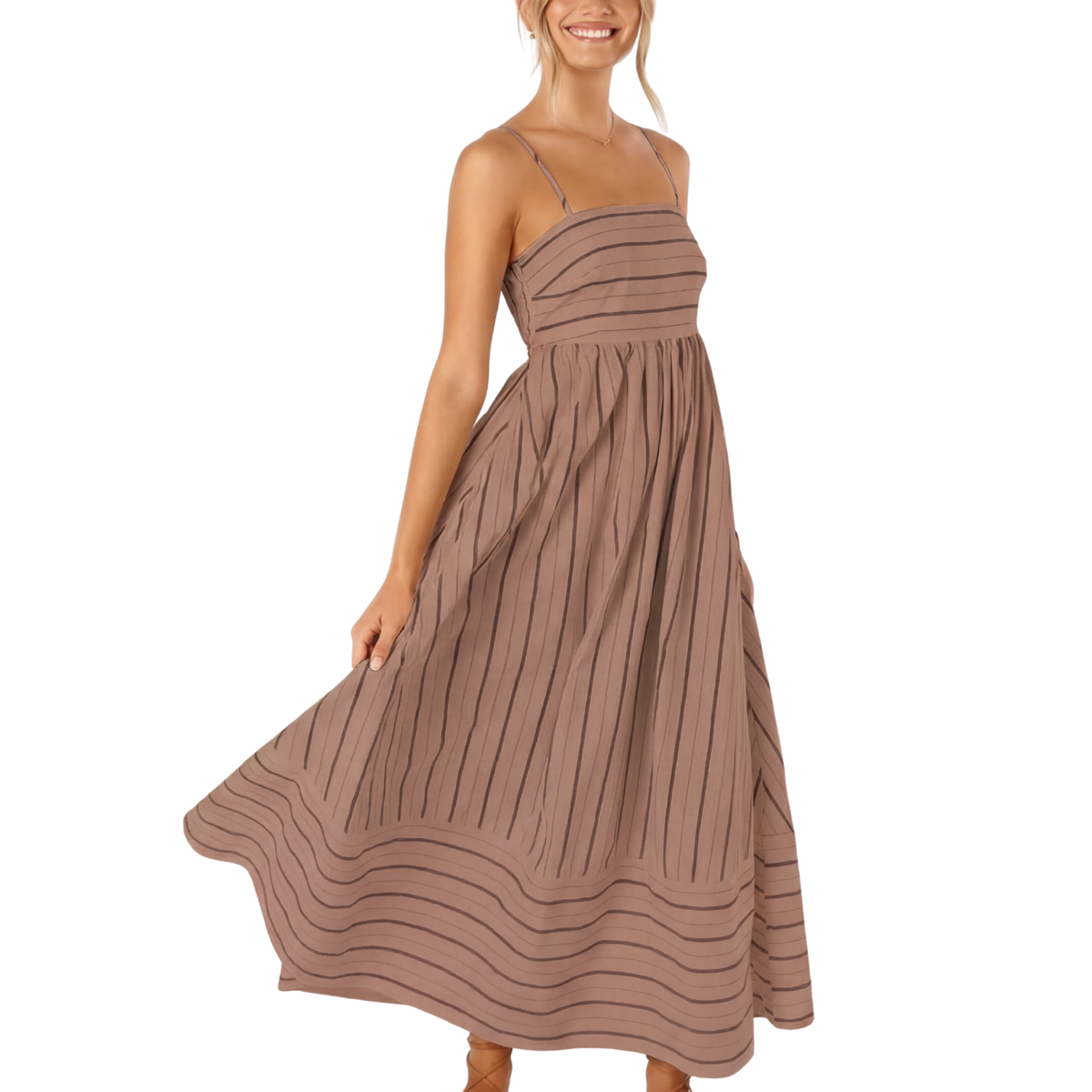Striped Spaghetti Strap Tiered Maxi Dress 9
