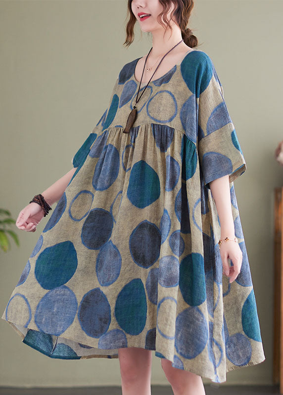 Oversized Crew Neck Short Sleeve Polka Dot A-Line Midi Dress