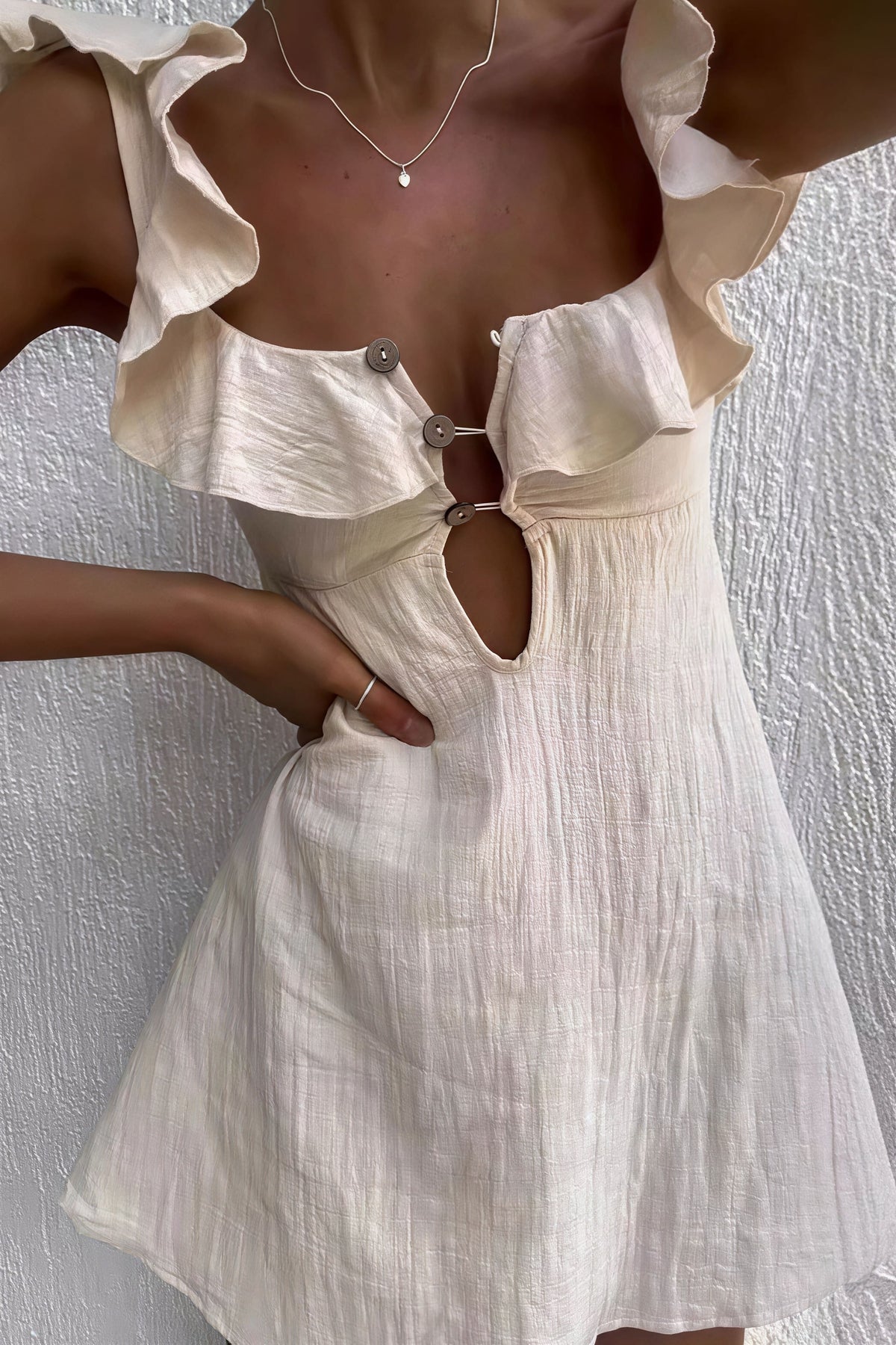 Ruffle Strap Keyhole Cut Out A-Line Mini Dress 3