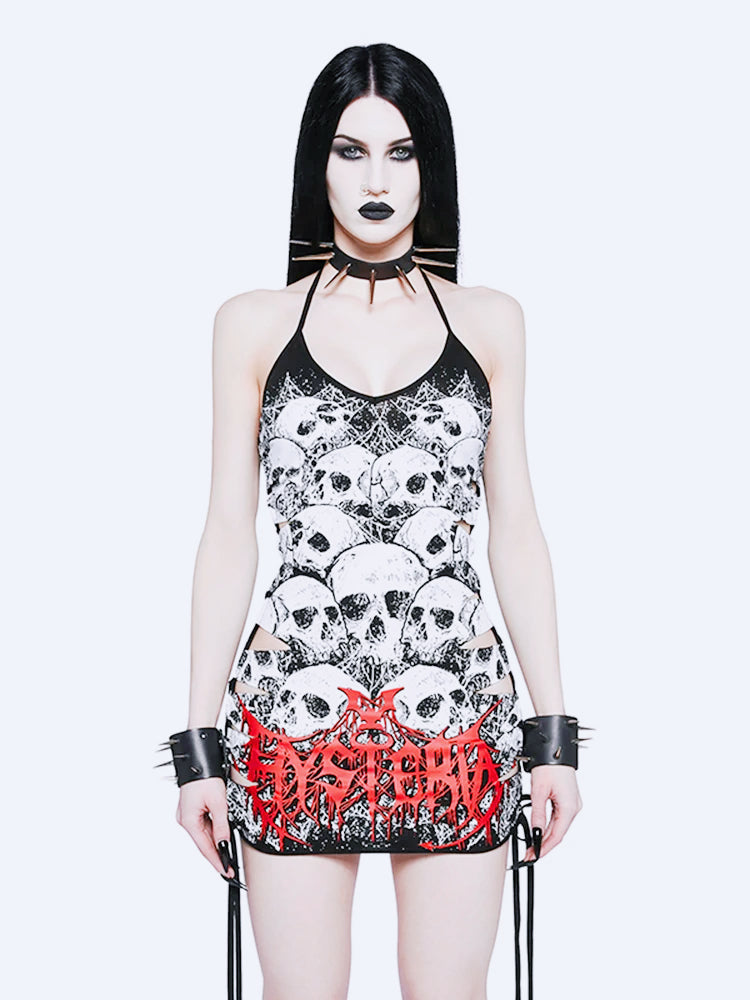 Skull Print Strappy Mini Dress