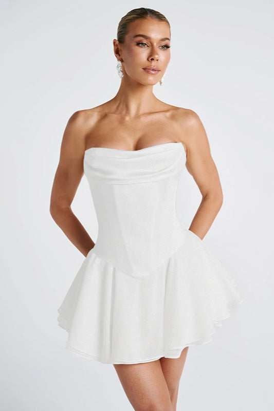 Cowl Neck Strapless Waist-Cinched Party Dress